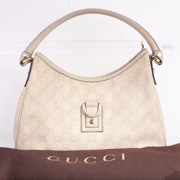 Authentic Gucci Guccissima Medium Abbey D Ring Cream Hobo Bag - Picture 1 of 13